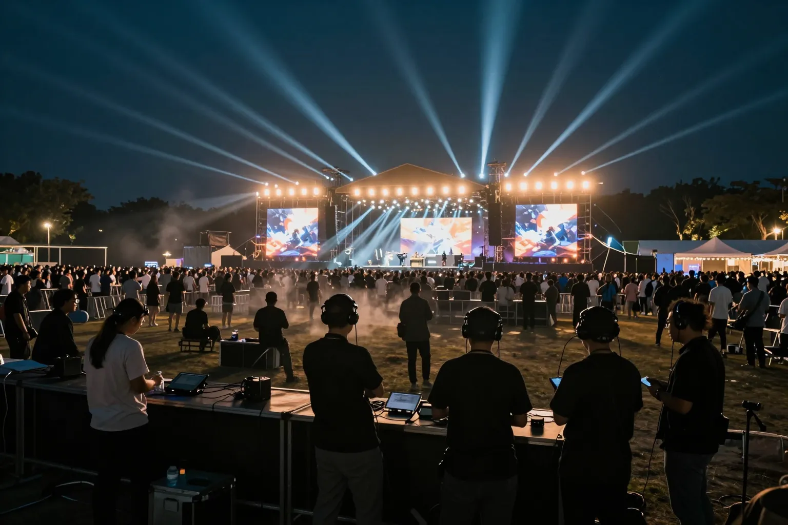 Large outdoor festival production at night